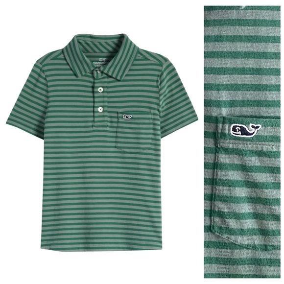 Vineyard Vines Other - Vineyard Vines Green Gray Island Stripe Pocket Polo Shirt Medium